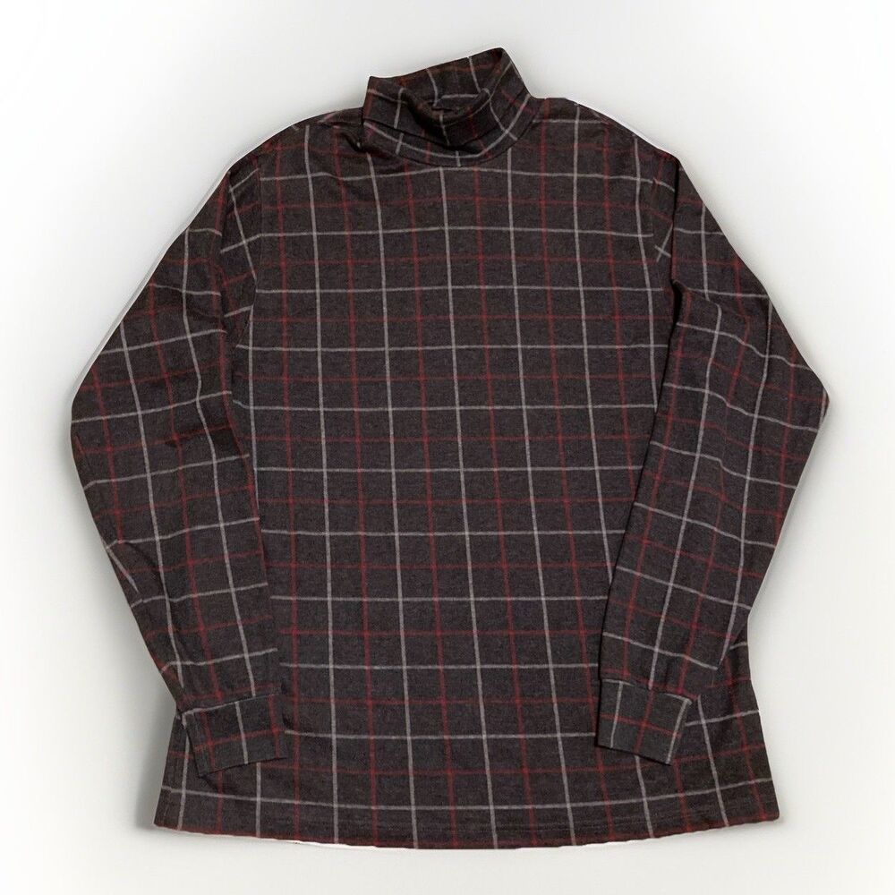 Lands End Mens XL Plaid Cotton Long Sleeve Turtleneck Shirt Academic Grandpa